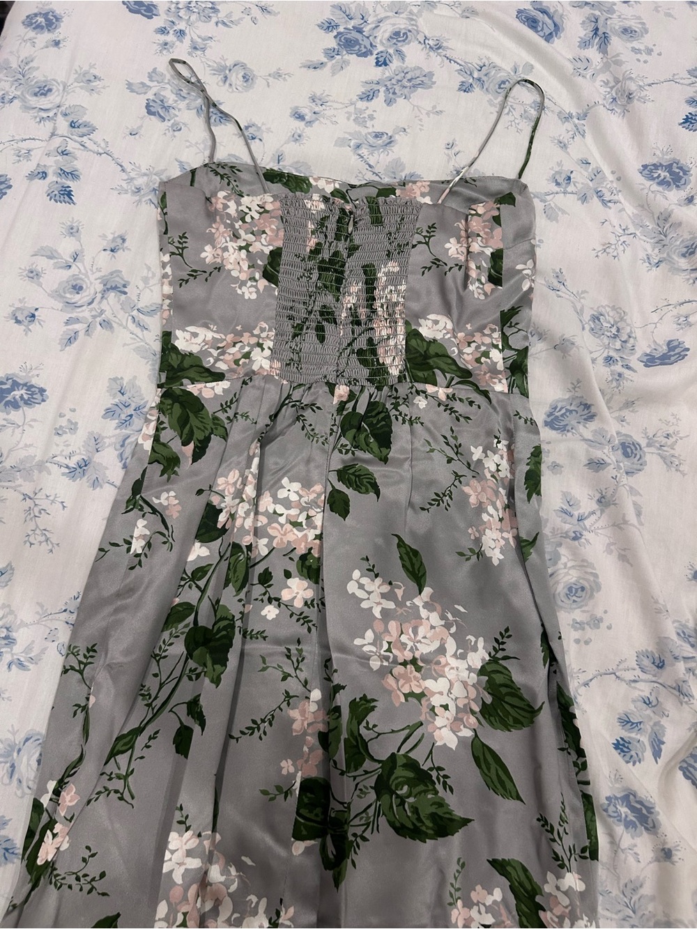 Reformation Frankie Satin Floral Maxi Dress in Sage Green - Picture 3 of 5